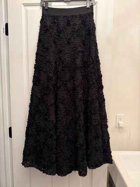 Maje Black A-Line Rosette Maxi Skirt